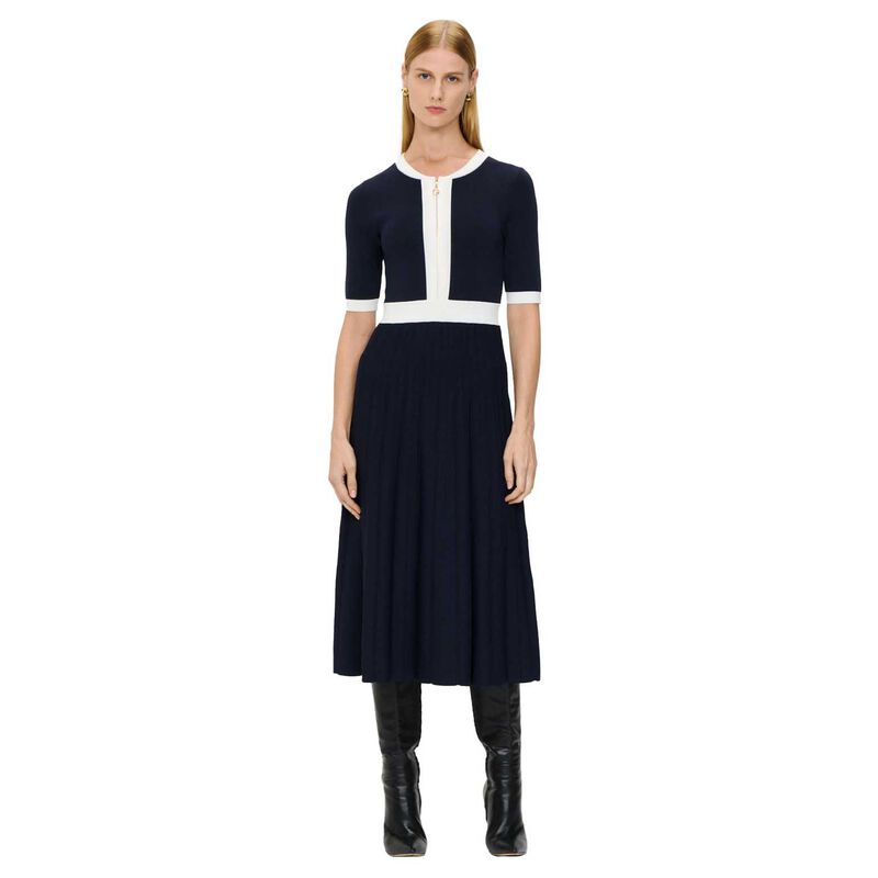 Veronika Maine Contrast Trim Pleated Knit Dress image number 0